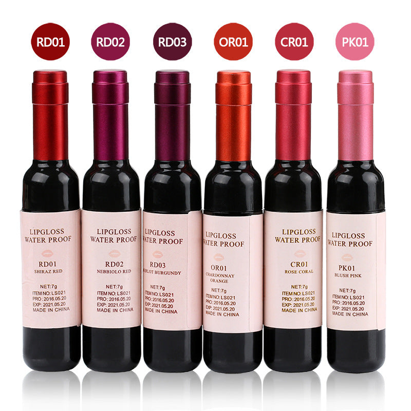 Model: PK01 - Korean red wine bottle lip gloss lip liquid, red wine bottle Lip Glaze lasting color does not fade, red lipstick