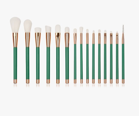 Color: Green, Style: 15pcs - New 15 makeup brush set purple green bristles