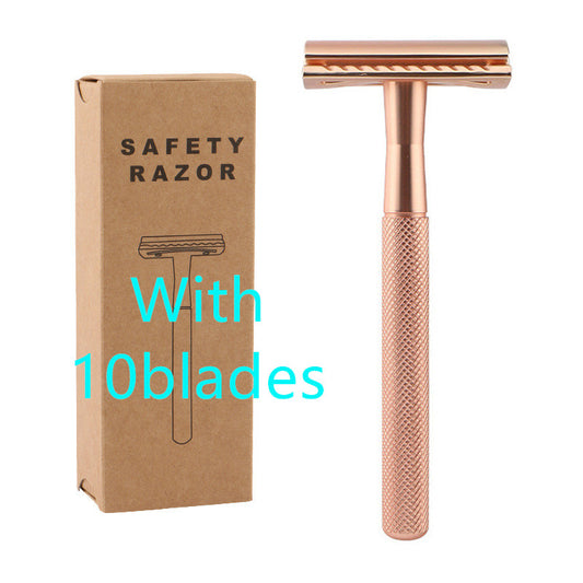 Color: A Rose gold With 10 blades - Long-lasting manual shaver with 10 pieces double-sided blades