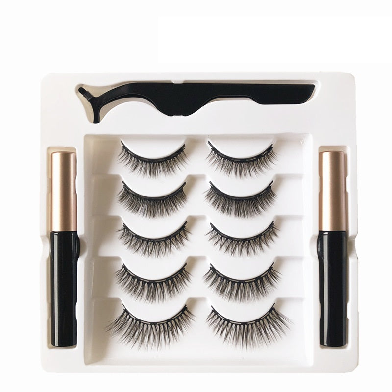 Color: 5style, style: Five pairs set with double 5m - Five Pairs Of Magnetic Eyeliner Eyelashes Set