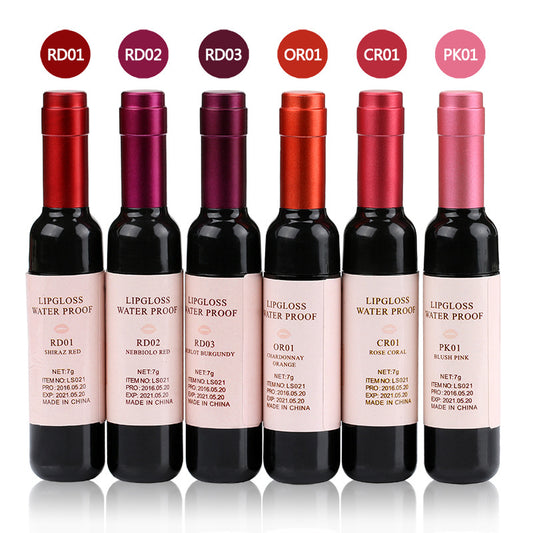 Model: PK01 - Korean red wine bottle lip gloss lip liquid, red wine bottle Lip Glaze lasting color does not fade, red lipstick
