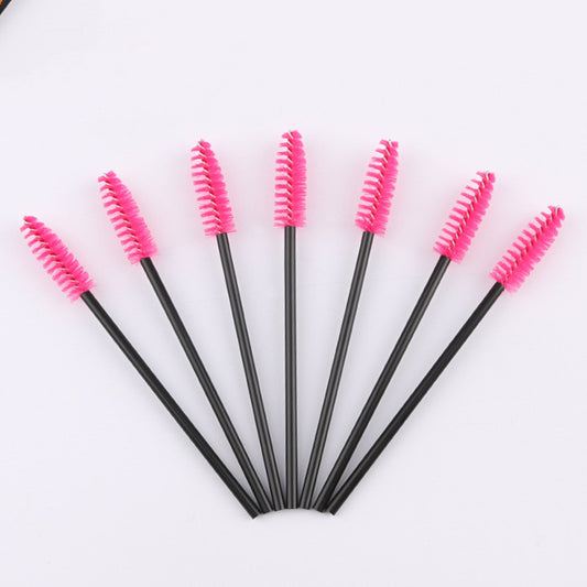 Color: Rose Red, Quantity: Q100pcs - Jinkong disposable hollow rod eyelash brush