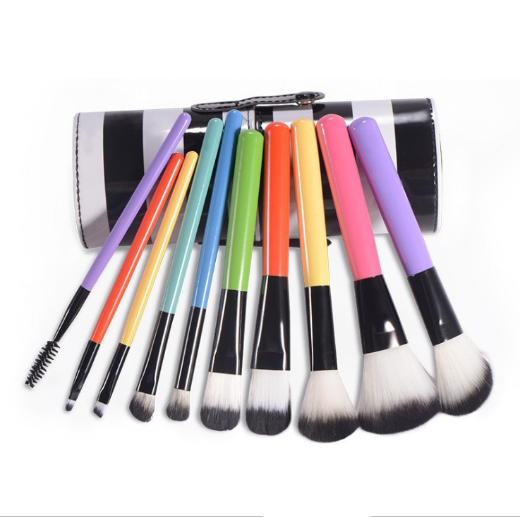 Black and white striped cylinder makeup brush set - Appearance color: Purple 1