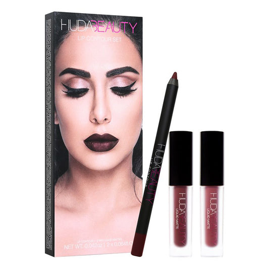Style: Lipstick 1 - Hudas Beauty 2lip gloss and lipstick pen set matte non-stick cup lip glaze set