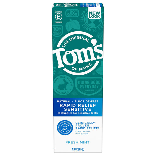 Tom's of Maine Rapid Relief Sensitive Fluoride-Free Natural Toothpaste Fresh Mint (6x4 OZ)