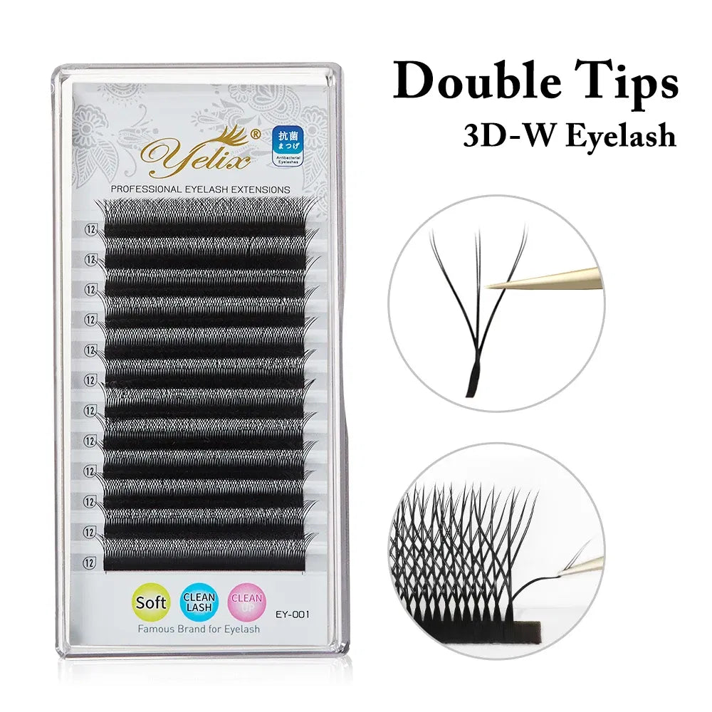 Color: Brushed Slate, Curl: C, Thickness: 0.07mm, Length: 13mm - Yelix Cilios 5D W Shape Eyelash Extensions 4D/6D Premade Volume Fans Natural Soft Automatic Flowering Lash Makeup Supplies