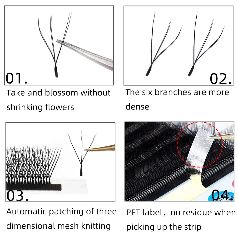 Color: Brushed Slate, Curl: C, Thickness: 0.07mm, Length: 13mm - Yelix Cilios 5D W Shape Eyelash Extensions 4D/6D Premade Volume Fans Natural Soft Automatic Flowering Lash Makeup Supplies