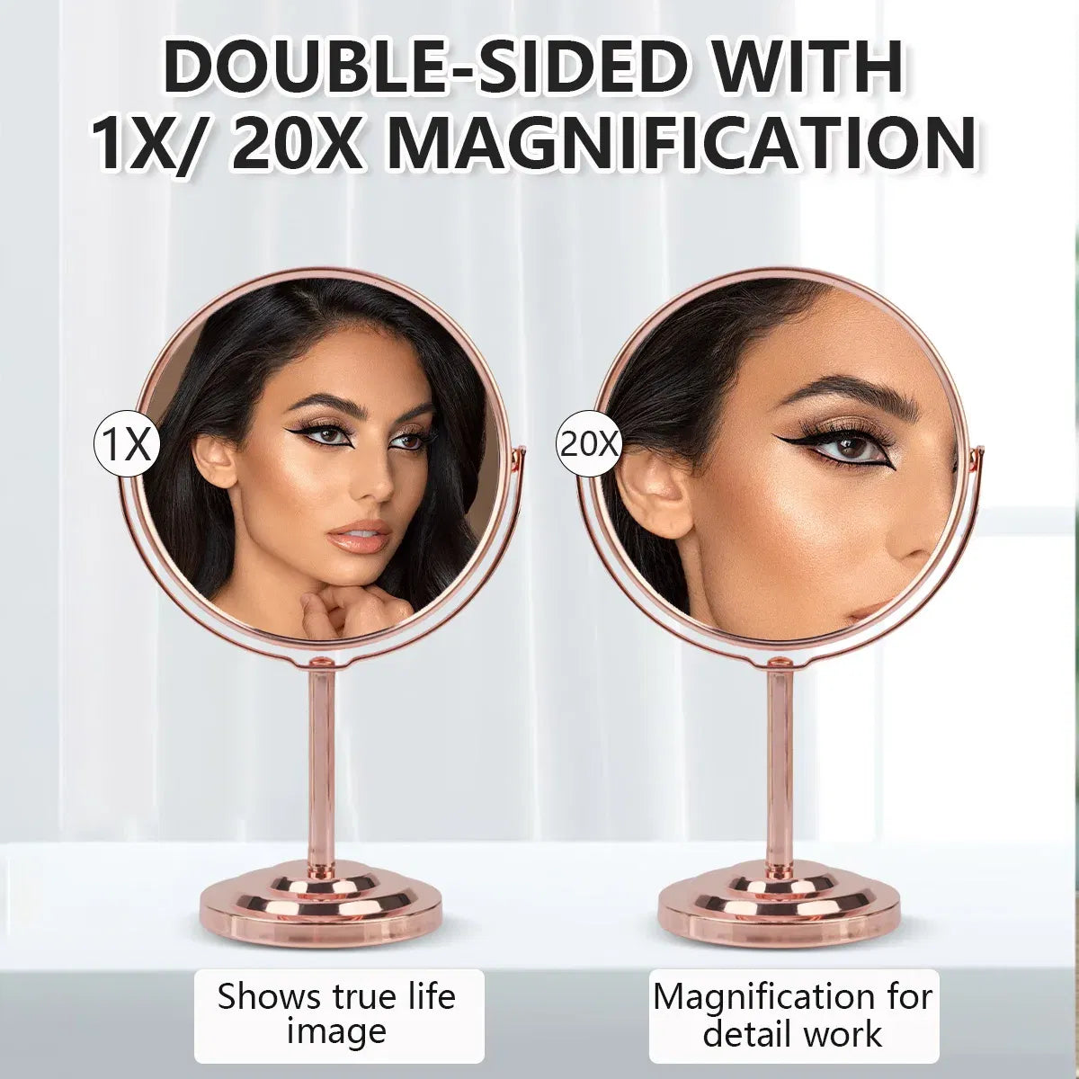 Color: black - 3/4/5in Double-Side Makeup Mirror With 2X Magnification Clear Reflection And Easy To Carry Desktop Vanity Mirror With Stand